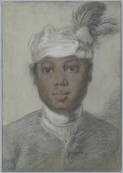 Kopf eines jungen Schwarzen Mannes mit Federturban