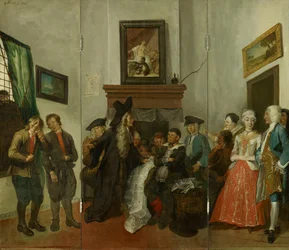 Triptychon mit der Darstellung des Bauerngerichts aus dem Lustspiel „Beslikte Swaantje“