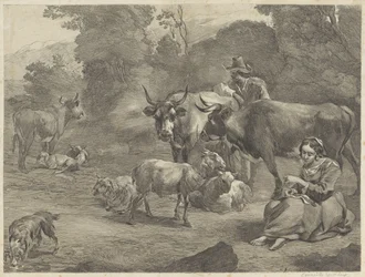 Landschaft mit einem Hirten und einer nähenden Hirtin