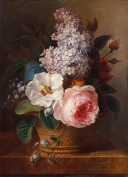 Stillleben mit Blumen in einem Korb