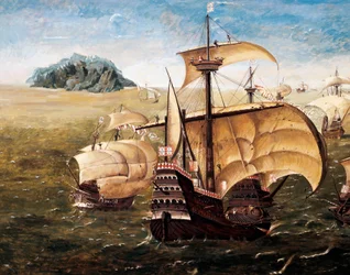 Die portugiesische Flotte, Kopie eines Gemäldes von Cornelius Anthoniszoon (1499-1557)