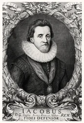 Porträt von James I., König von Großbritannien, graviert von R. White, 1669