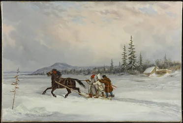 Bewohner beim Schlittenfahren, ca. 1855