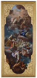 St. Helena und der Kaiser Konstantin werden von der Jungfrau Maria der Heiligen Dreifaltigkeit vorgestellt