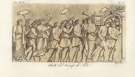 Römische Soldaten marschieren mit Kriegsbeute auf dem Titusbogen