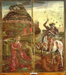 Der heilige Georg und der Drache, aus einem Polyptychon, 1469