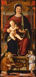 Die Jungfrau und das Kind auf dem Thron mit zwei musizierenden Engeln, 1508-1510