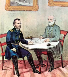 Treffen der Generäle Grant (links) und Lee, Amerikanischer Bürgerkrieg, 1865