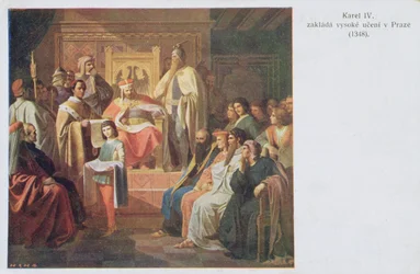 Gründung der Deutschen Universität in Prag durch Karl IV. im Jahr 1348, frühe zwanzigste Jahrhundert Postkarte