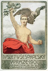 Plakat zur Werbung für die 4. Versammlung der Sokols in Prag 1901