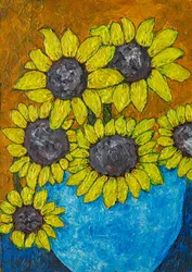 Sonnenblumen in Blauer Vase