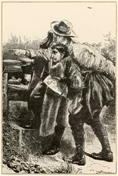Evangelist zeigt den Weg aus The Pilgrims Progress From This World, To That Which Is To Come von John Bunyan (1628-1688) Illustration von Thomas Dalziel (1823-1906)