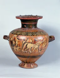 Hydra zeigt die Abreise eines Kriegers, korinthischer Stil (Keramik)