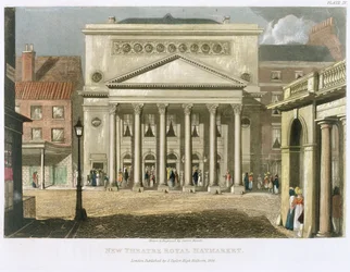 Neues Theatre Royal, Haymarket, in London, entworfen von John Nash im Jahr 1821, 1826