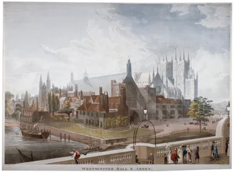 Ansicht der Westminster Hall und Abtei, von der Westminster Bridge, London, 1819