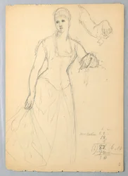 Zeichnung, Skizze für ein Porträt von Bella Worsham, 1878