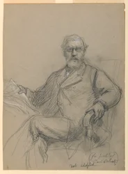 Zeichnung, Carl Schurz sitzend lesend, 1899