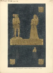 Messingplatte für Gregory Lovell und seine Frau Anne, Tochter von David Bellingham, Harlington Church