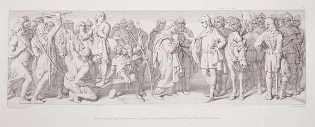 Morcar, gewählter Earl von Northumbria, anstelle von Tostig, Harold vermittelt mit den Nuncois der Wahl
