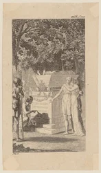 Miss Bruce mit ihrer Freundin an einem Grabmal, Blatt 12 aus "Leben Bemerkungen und Meinungen Johann Bunkels"