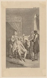 Ohnmächtiger Durour im Haus seiner früheren Geliebten Miss Dellon, Blatt 14 aus „Leben Bemerkungen und Meinungen Johann Bunkels“