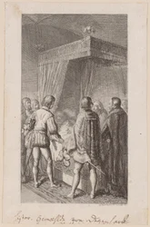 Otto der Erlauchte lässt sich auf seinem Sterbebett von seinem Sohn Heinrich versprechen, dass er nie nach der deutschen Krone streben werde