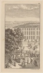 Seminargebäude, davor gymnastische Übungen und Gärtnerarbeiten
