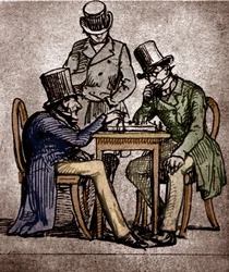Soren Kierkegaard spielt Schach (Feder und Tinte mit Waschung auf Papier)