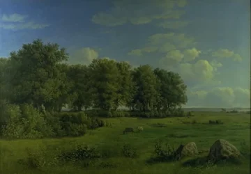 Die Insel Brandsø mit dem Wedellsborg Wald, Fünen, in der Ferne