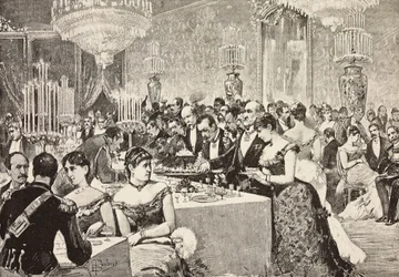 Buffetraum, Hofball im Quirinalspalast, Rom, Italien, Gravur nach einer Zeichnung von Dante Paolocci, aus L