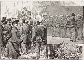 Beerdigung von Admiral Luigi Buglione di Monale (1821-1884), Rom, Italien, Gravur nach einer Zeichnung von Dante Paolocci, aus L