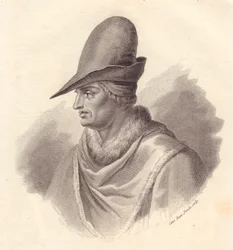Porträt des italienischen Militärführers Uguccione della Faggiola (1250-1319), Kupferstich von Caterina Piotti-Pirola