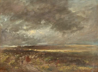 Moorlandschaft: Schäfer und Schafe