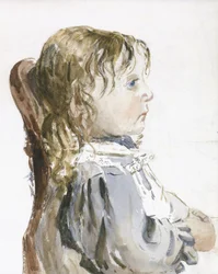 Studie eines kleinen Mädchens in einer Schürze, wahrscheinlich späte 1840er