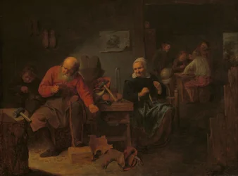 Innenraum einer Schusterwerkstatt, um 1650