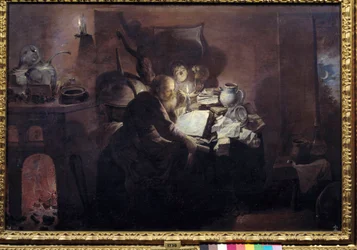 Der Alchemist in seinem Studio. Gemälde von David Ryckaert III (1612-1661)
