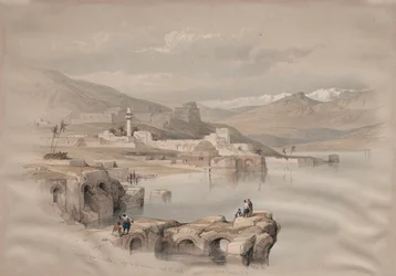 Tiberias, von den Mauern, Safet in der Ferne, 1839