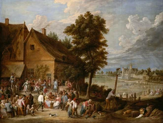 Ein Fest zur Erntezeit mit dem Haus Drij Toren im Hintergrund