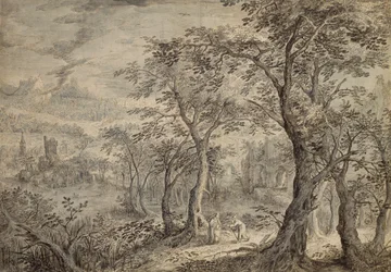 Bewaldete Landschaft mit der Versuchung Christi