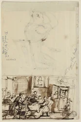 Menschen an einem Tisch (recto), und Studie für Cottage Toilette (verso)