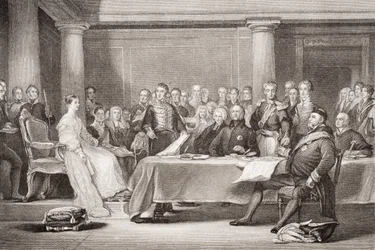 Königin Victorias erster Rat, Kensington Palace, 21. Juni 1837, aus `Illustrations of English and Scottish History