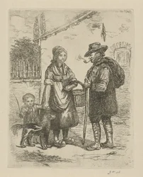 Bauer und Bäuerin bei einem Bauernhof