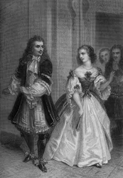 Der Menschenfeind von Molière: Alceste, Celimene, Eliante, Philinte, Gravur von Delannoy nach einer Zeichnung von G. Staal