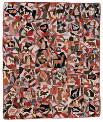 Applikations- und Patchwork-Quilt mit Abraham Lincoln und Tieren, 1870-1880