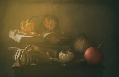 Herbstbücher und Kürbisse