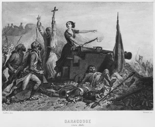Die Belagerung von Saragossa im Juni 1808, gestochen von Augustin Burdet (geb.1798)