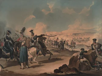 Russische Kavallerie greift französische Infanterie bei Borodino an, ca. 1813