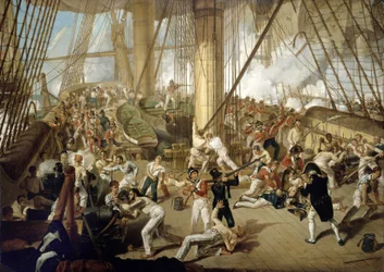 Der Fall von Horatio Nelson (1758-1805) in der Schlacht von Trafalgar, 21. Oktober