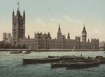 Houses of Parliament vom Fluss aus, London, um 1890-1900