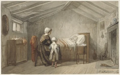 Mutter und Tochter am Krankenbett eines Kindes